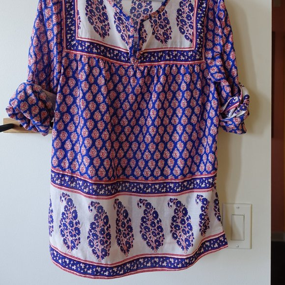 Top Mixed Paisley Print Red White Blue 0 2 4 XS - Picture 13 of 14